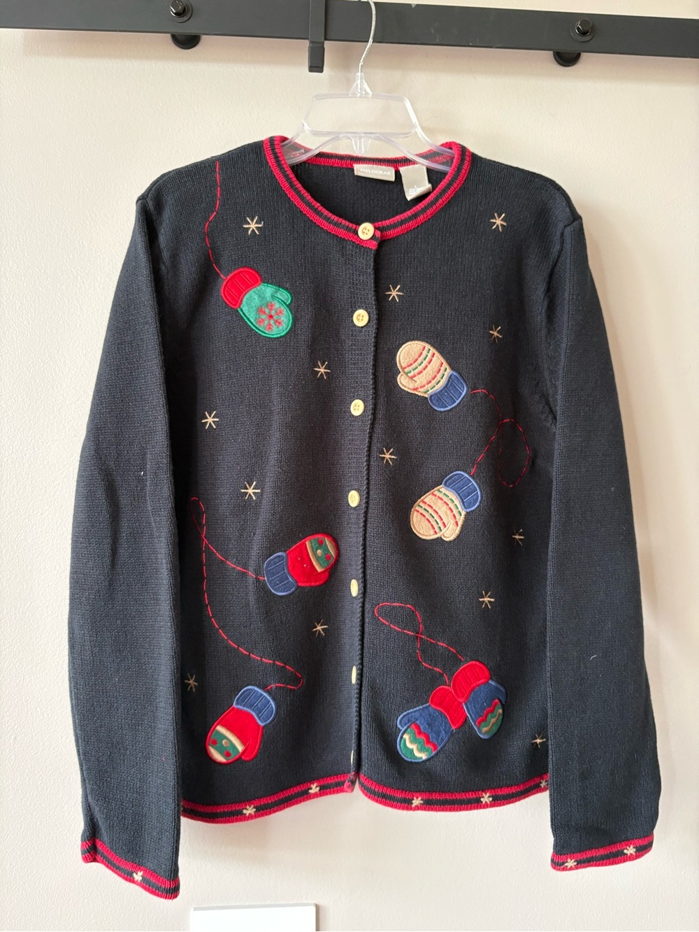 Vintage Fieldgear Holiday Christmas Knit Cardigan with Mittens Embroidery Size L